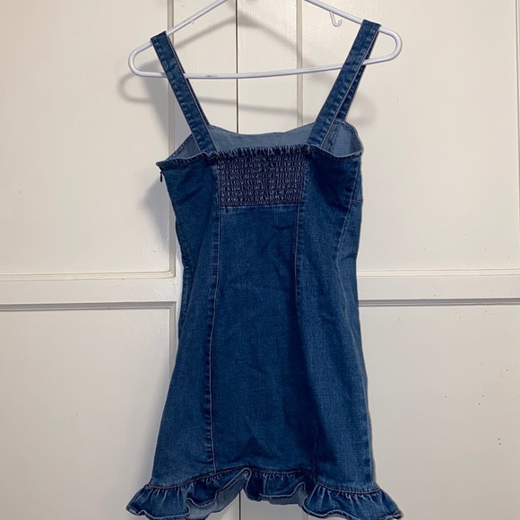 Forever 21 Small Denim Bodycon Mini Dress Ruffled Hem - Picture 3 of 13